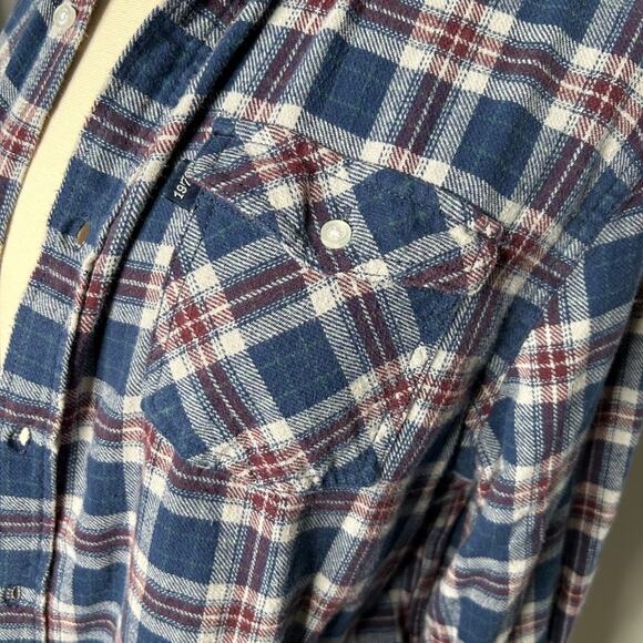 Foo Fighters Upcycled Plaid Shirt Frayed Calabasas Malibu Large NWT - Picture 10 of 11